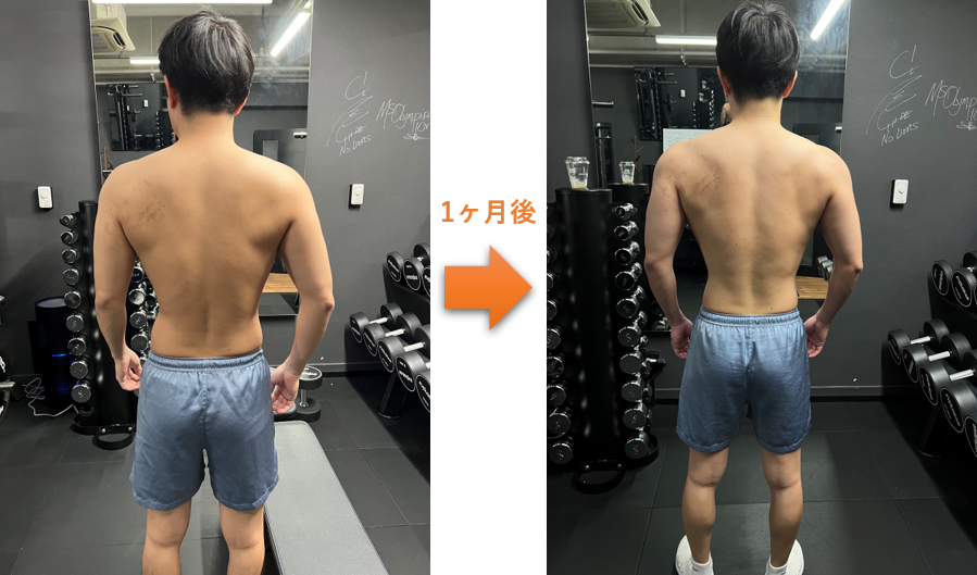 藪田祐大オーナーWolf's Lair Gymのクライアント吉澤さん1ヶ月のトレーニング成果(背面)